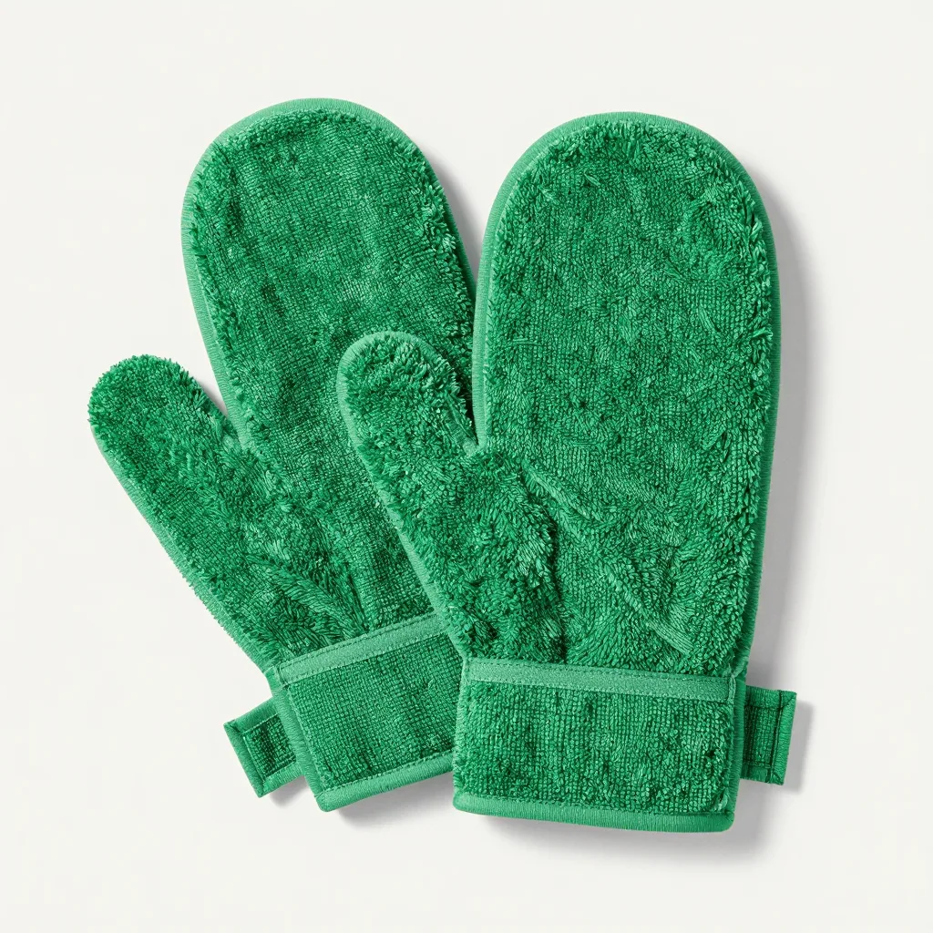 A two-pack of green Italy towel mitts on a light background